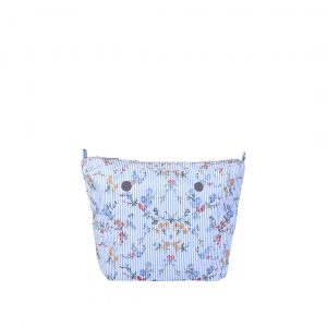 O bag mini flowers on stripes fabric zip-up inner bag