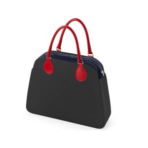 O bag reverse in black with short red handles - HandBag